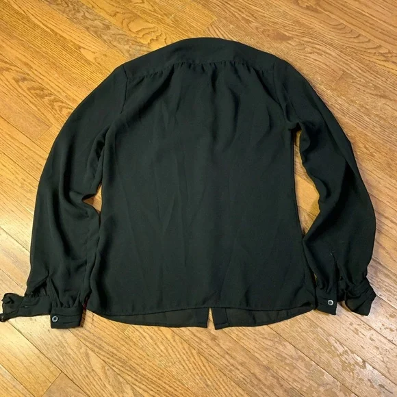 VINTAGE CAMICE Black Sheer High Neck Blouse | Balloon Sleeve Victorian Top XS - Picture 2 of 7